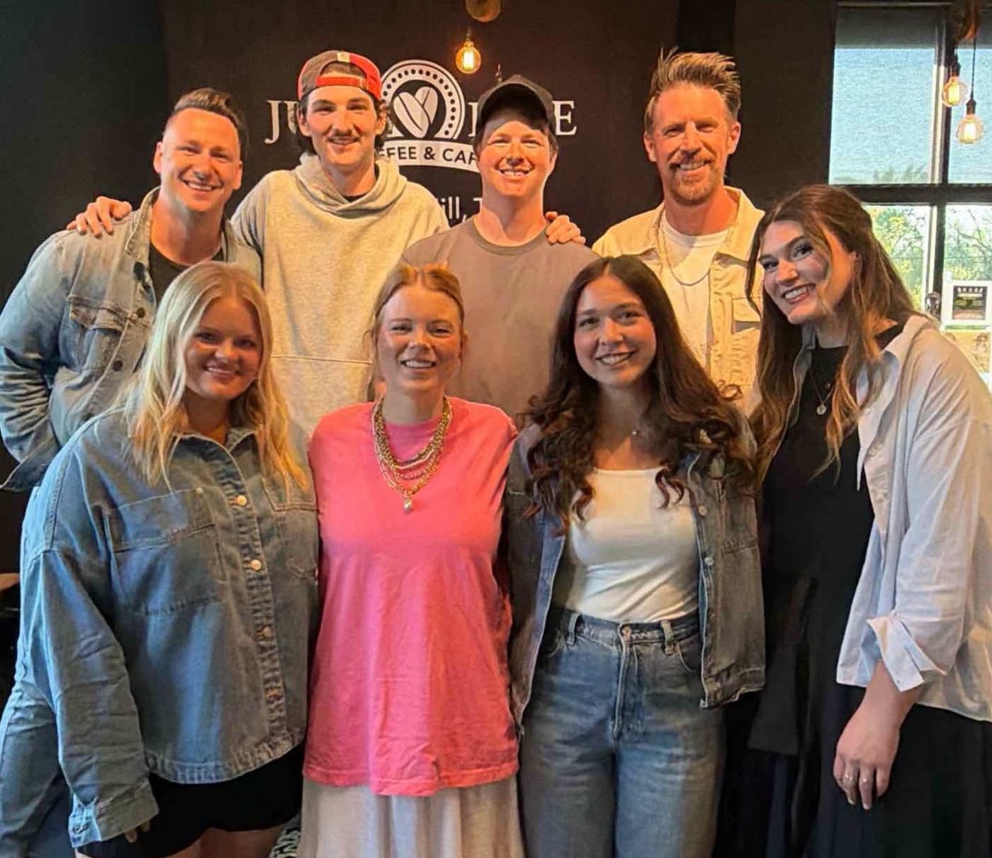 After a round at Just Love Coffee Cafe — writers and listeners.